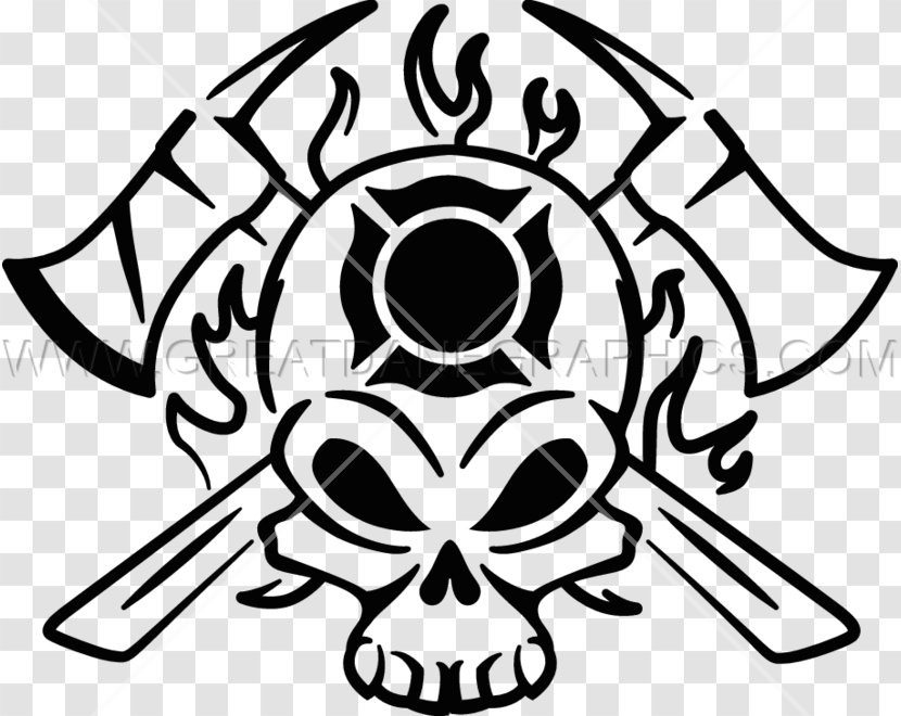 Firefighter Black And White Skull Clip Art - Monochrome Photography - T-shirt Printing Transparent PNG