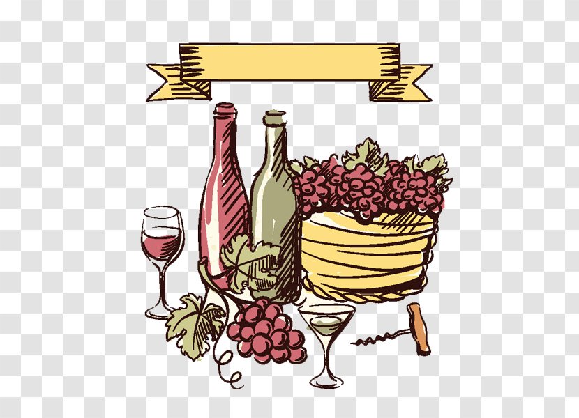 Red Wine Common Grape Vine Glass - Label Transparent PNG