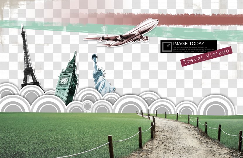 Travel Posters Building - Poster - Hand-painted Road, Aircraft, Statue Of Liberty Transparent PNG