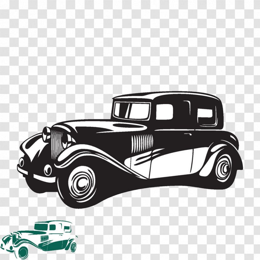 Vintage Car Classic - Black And White - Creative Cartoon Hand-painted Pattern Transparent PNG