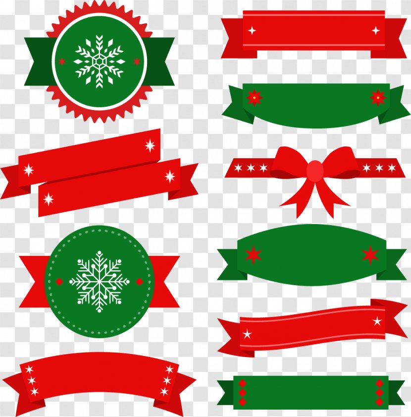 Clip Art - Artwork - Green Red Ribbon Holiday Decorations Transparent PNG