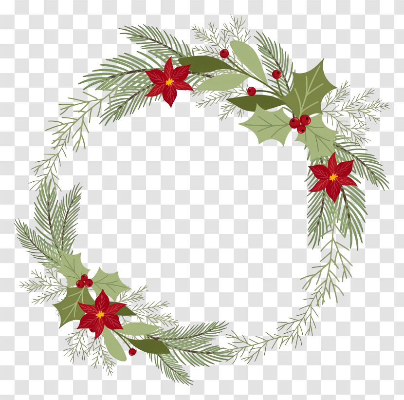 Holiday Wreath - Christmas Wreath Decorated With Poinsettias And Holly Transparent PNG
