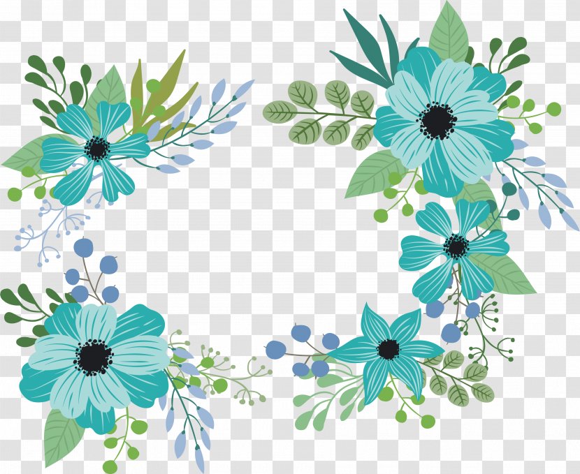 Floral Design Blue Flower Green - Romantic Flowers Title Box Transparent PNG