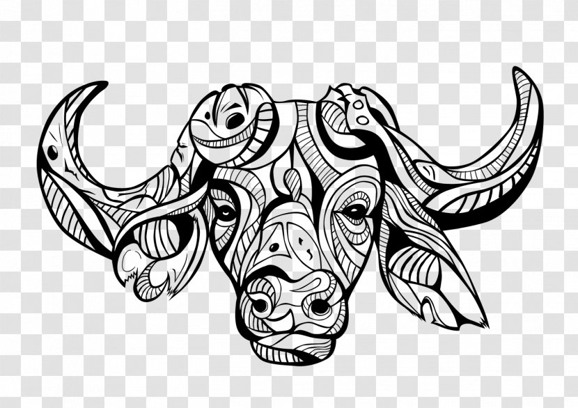 Horn White Black-and-white Head Bovine - Wildlife Line Art Transparent PNG