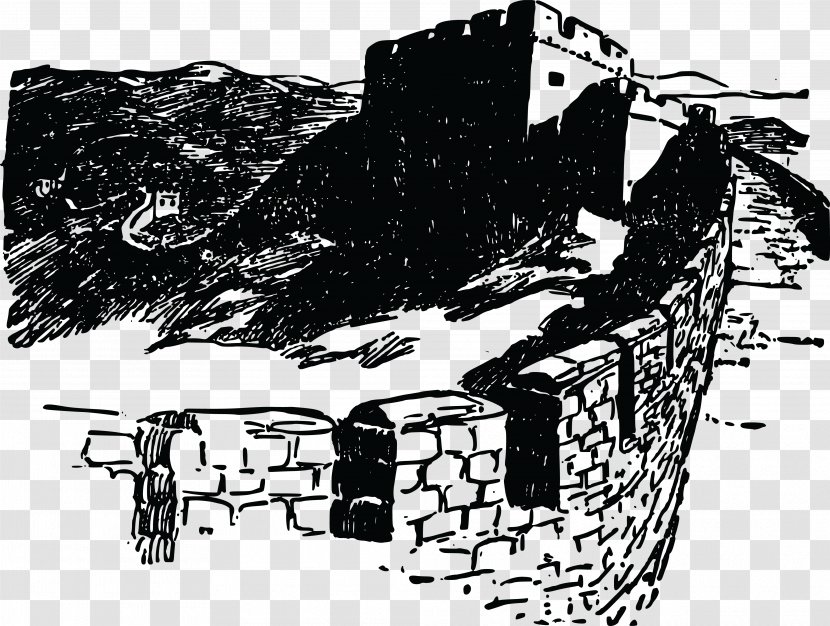 Great Wall Of China Drawing Clip Art - Tetuxe Gravel Black And White Transparent PNG