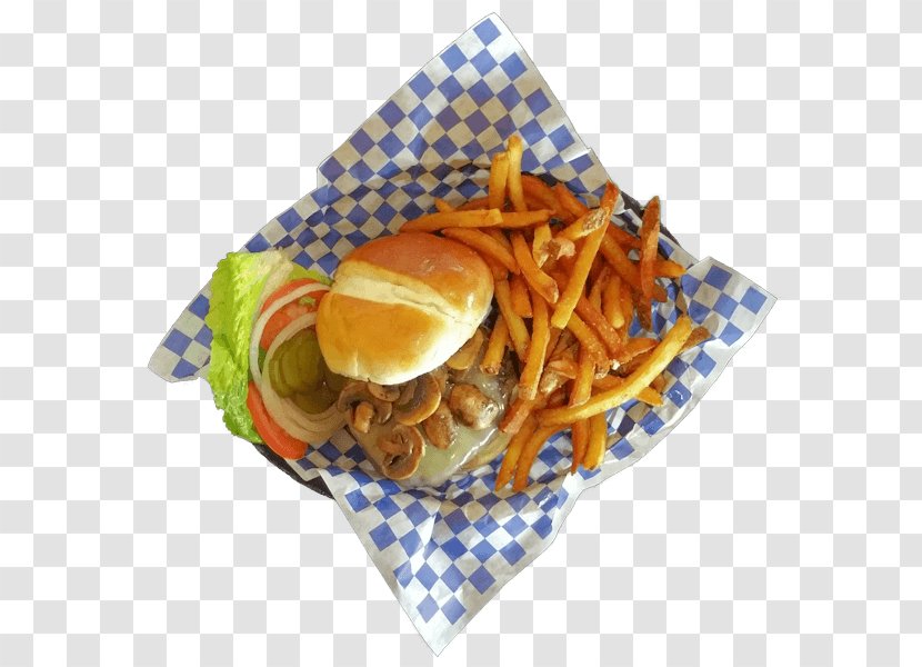 French Fries Cheeseburger Hamburger Barbecue Veggie Burger - Plate Transparent PNG