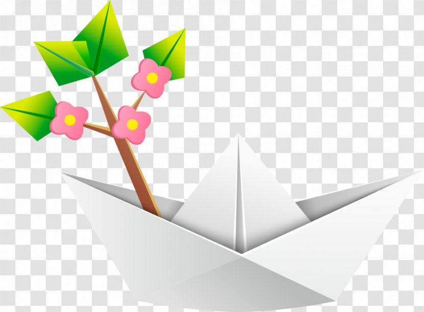 Paper Origami Watercraft Clip Art - Copywriting - Vector Boats And Flowers Transparent PNG