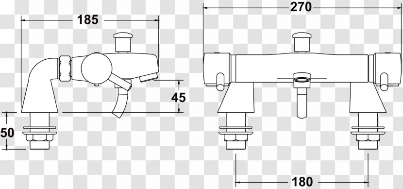 Thermostatic Mixing Valve Tap Shower Mixer Technical Drawing - White - Furniture Transparent PNG