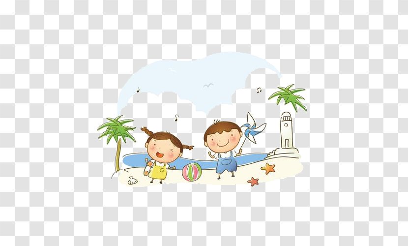 Child Composition Cartoon - Text - Fresh Summer Vacation Picture Element Vector Material Transparent PNG
