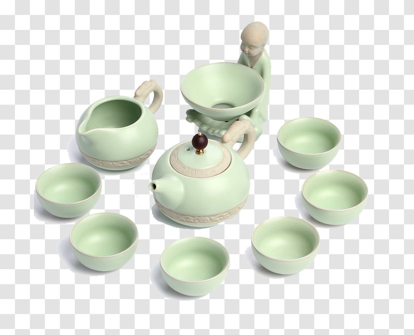 Teaware Celadon Porcelain - Binglie Glazed Kung Fu Tea Kit 11 High-end Business Gifts To Send Parents Transparent PNG