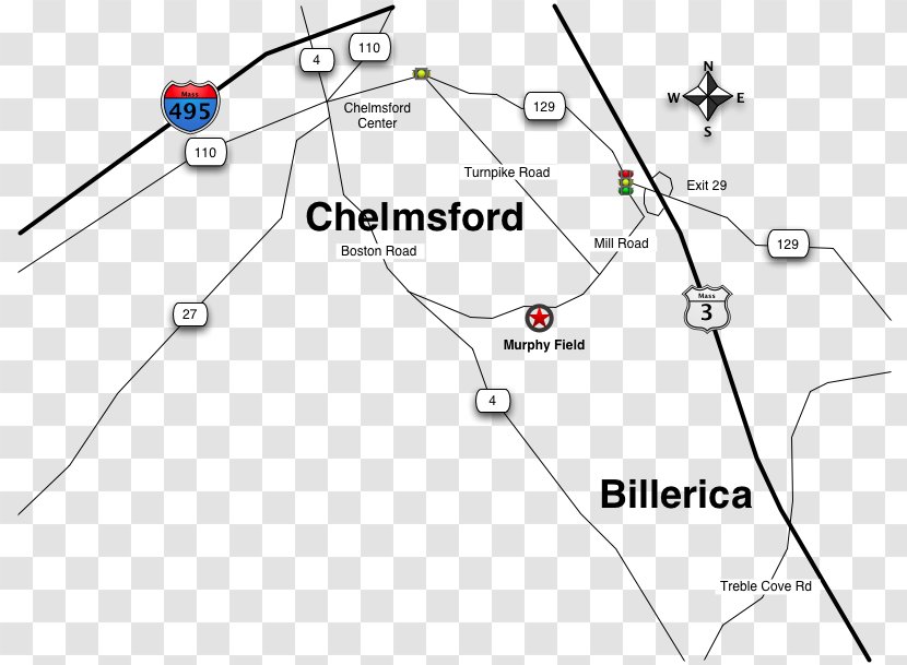Billerica South Chelmsford Massachusetts Route 129 U.S. 3 Lowell - Road Transparent PNG