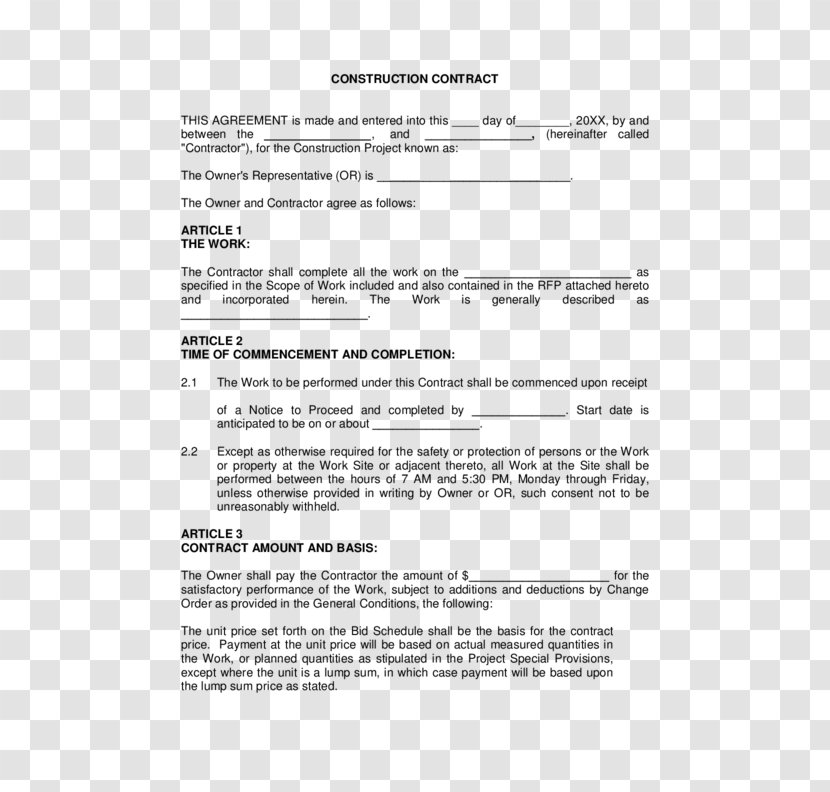 Construction Contract Architectural Engineering Template Form - Area Transparent PNG