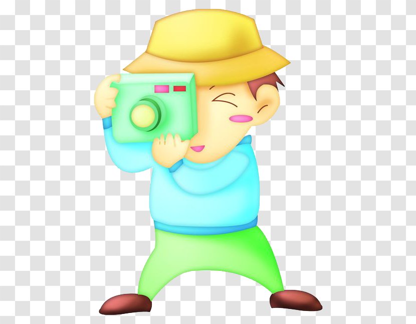 Green Headgear Illustration - Cartoon - Holding The Camera To Take Pictures Of Boy Transparent PNG