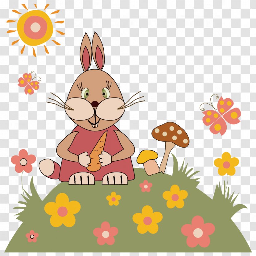 Cartoon Poster Illustration - Drawing - Flowers Rabbit Transparent PNG
