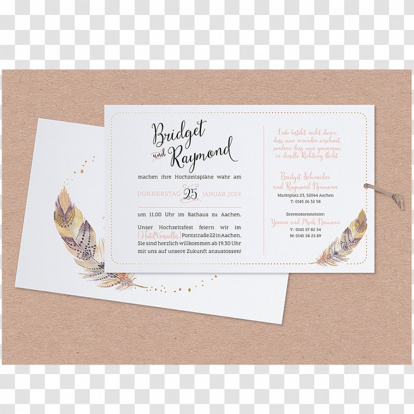 Wedding Invitation In Memoriam Card Paper Convite Marriage - Federn Transparent PNG