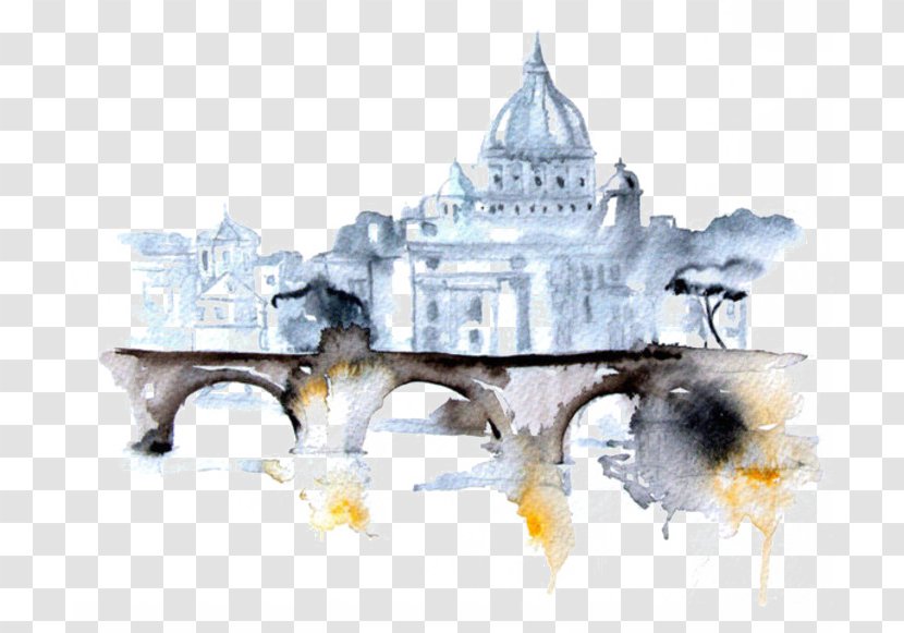 Paris Watercolor Painting Drawing Cityscape - Drawing-hole Bridge Baita Transparent PNG