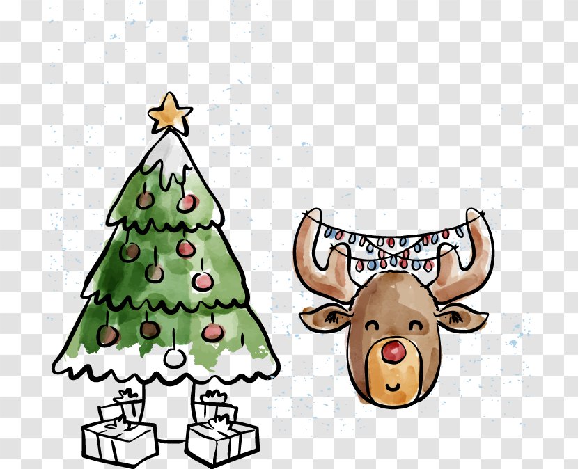 Reindeer Christmas Tree - Deer - Vector Hand-painted Transparent PNG