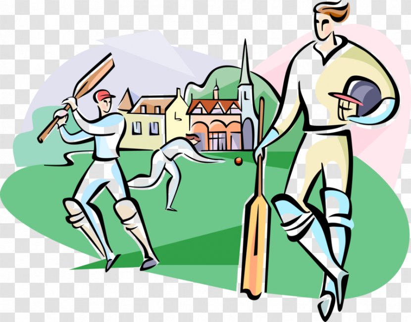 Clip Art Illustration Human Behavior Cartoon - Batting - Joueurs De Cricket Transparent PNG