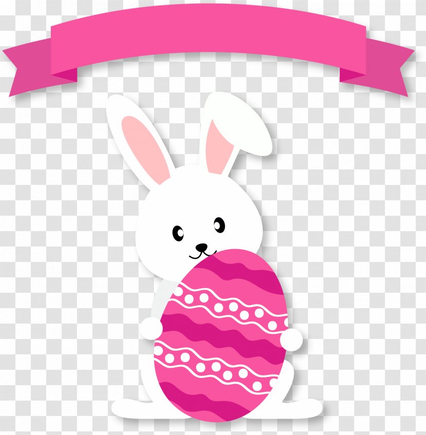 Easter Bunny Egg Rabbit - Pink - With Ribbon Transparent PNG
