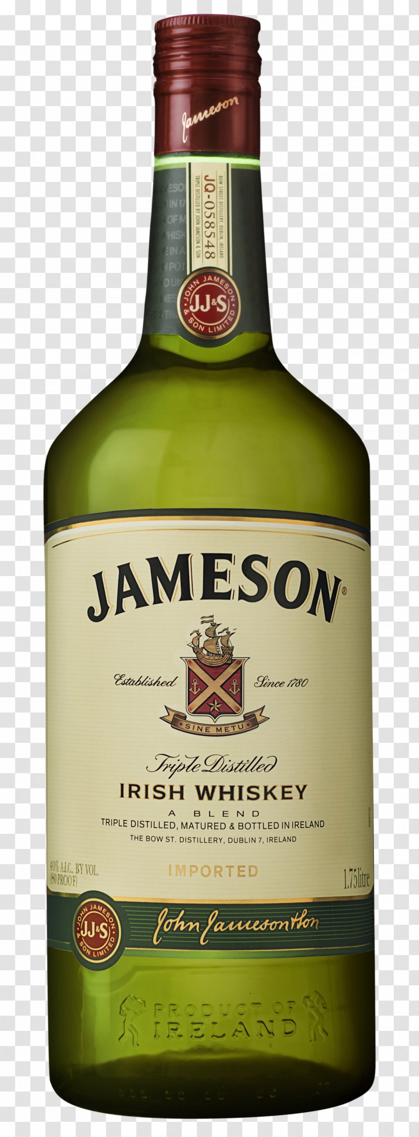 Jameson Irish Whiskey Grain Whisky Distilled Beverage - Liqueur - Bottle Transparent PNG