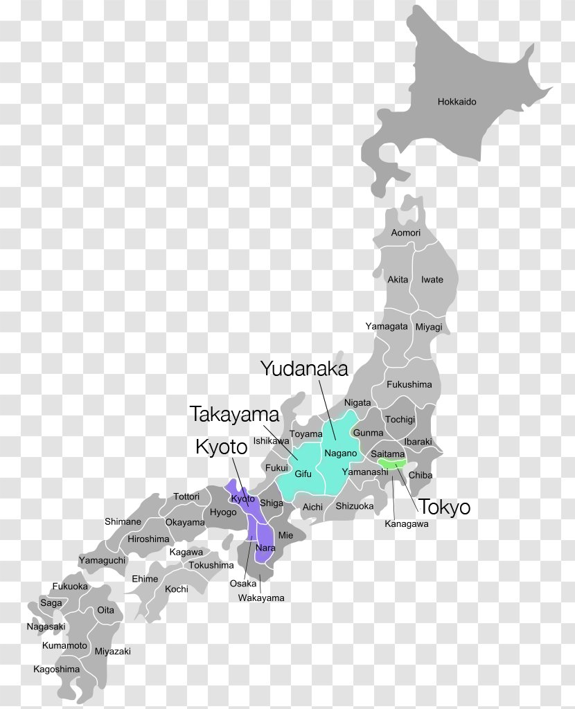 Prefectures Of Japan Map Image - English Wikipedia Transparent PNG