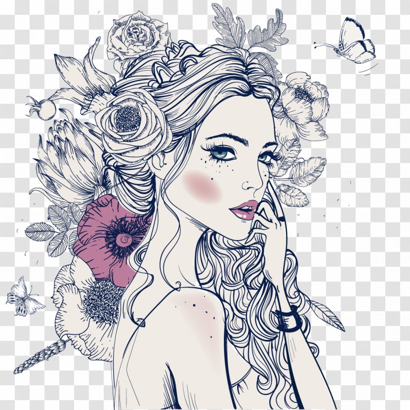 Portrait Flower Stock Photography Illustration - Watercolor - Female Flowers Butterfly Transparent PNG
