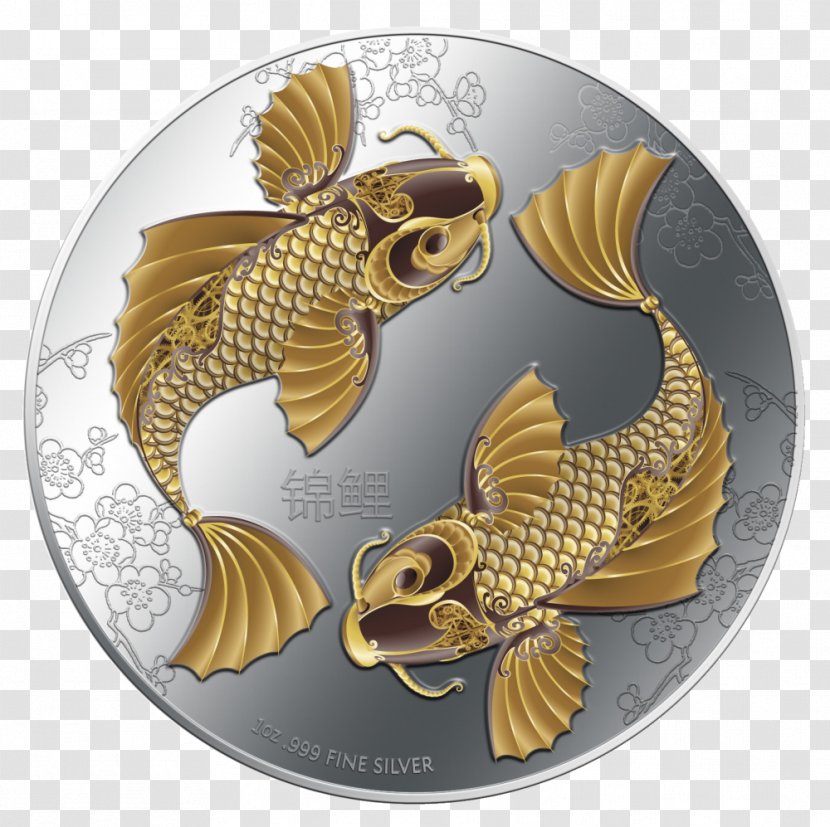 Koi Feng Shui New Zealand Mint Silver - Coin - Fish Drawing Transparent PNG