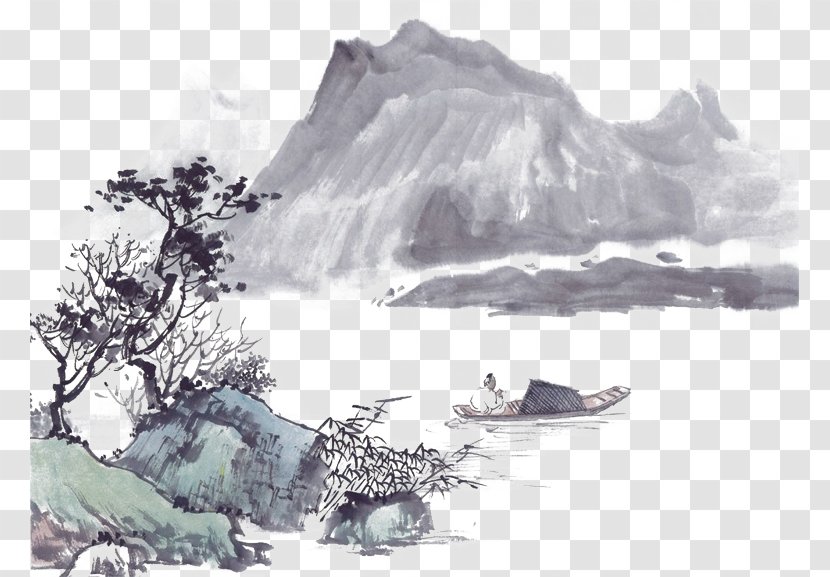 Asian Art Chinese Wallpaper - Artwork - Gray Mountain Material Boutique House Transparent PNG