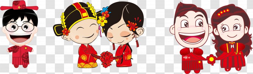 Chinese Marriage Wedding Invitation Doll Bride - Art - Cartoon And Groom Image Transparent PNG