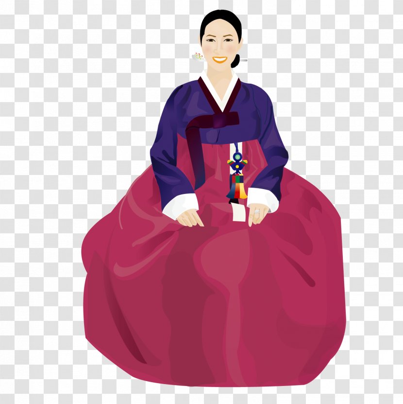 Skirt Illustration - Hanbok - Korean Women Wearing Red Skirts Transparent PNG
