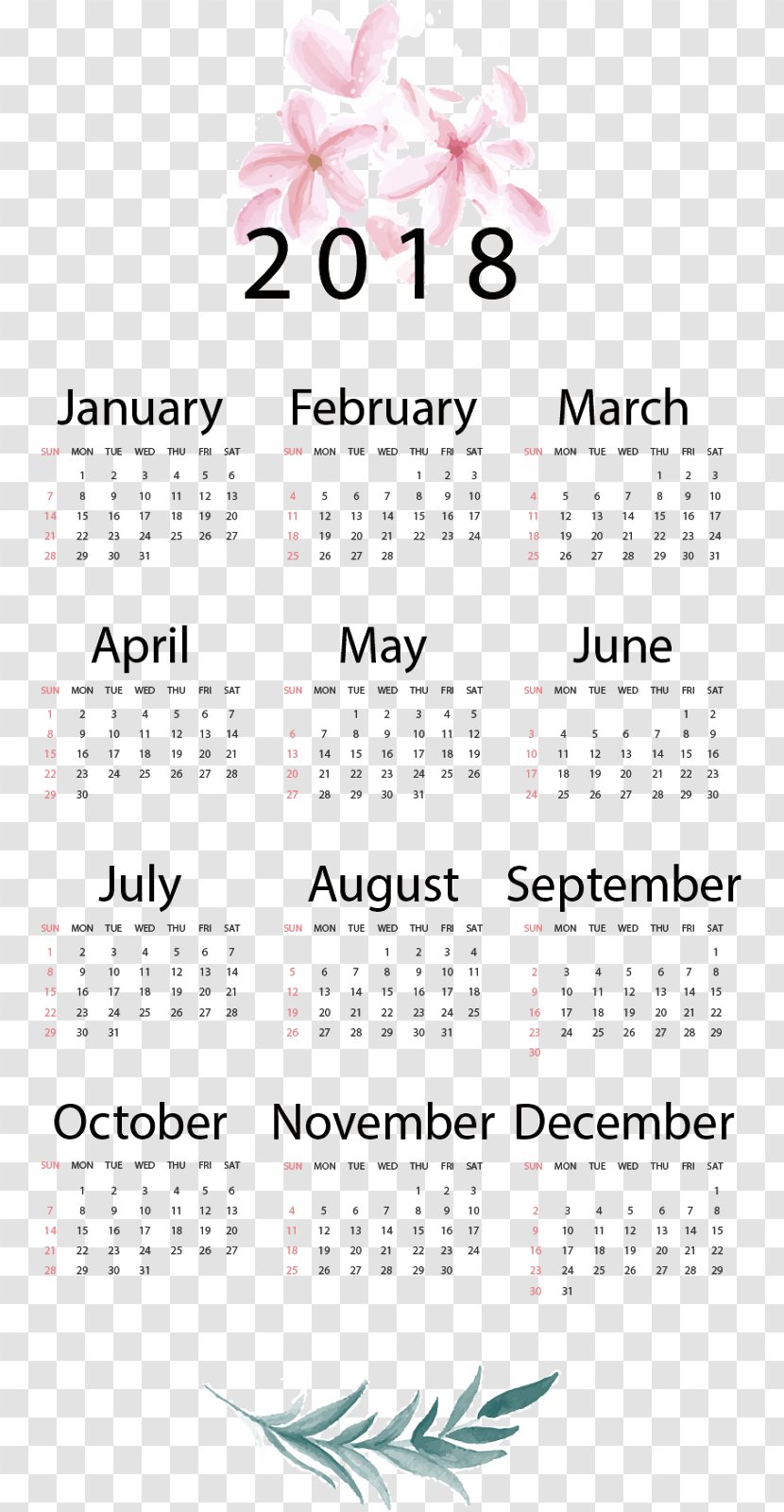 Calendar Template New Year - Text - 2018 Transparent PNG