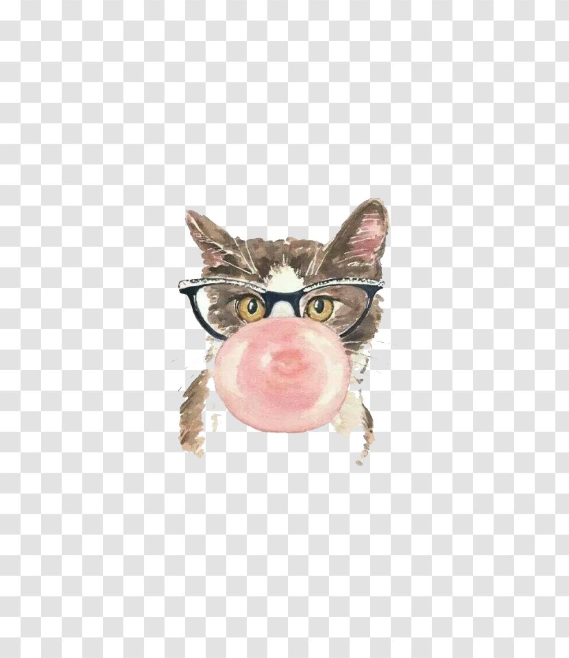 Chewing Gum Cat Kitten Painting Fur - Glasses Transparent PNG