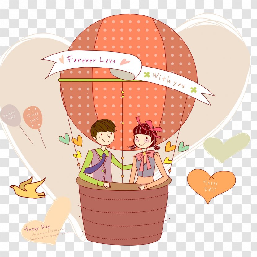 Cartoon Balloon Drawing - Hot Air Couple Transparent PNG