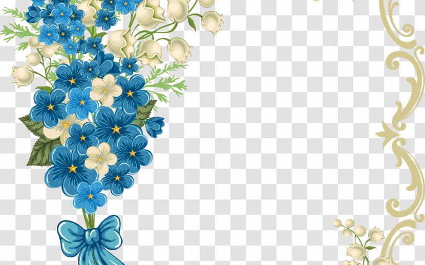 Blue Flower Borders And Frames - Green - Cut Flowers Delphinium Transparent PNG