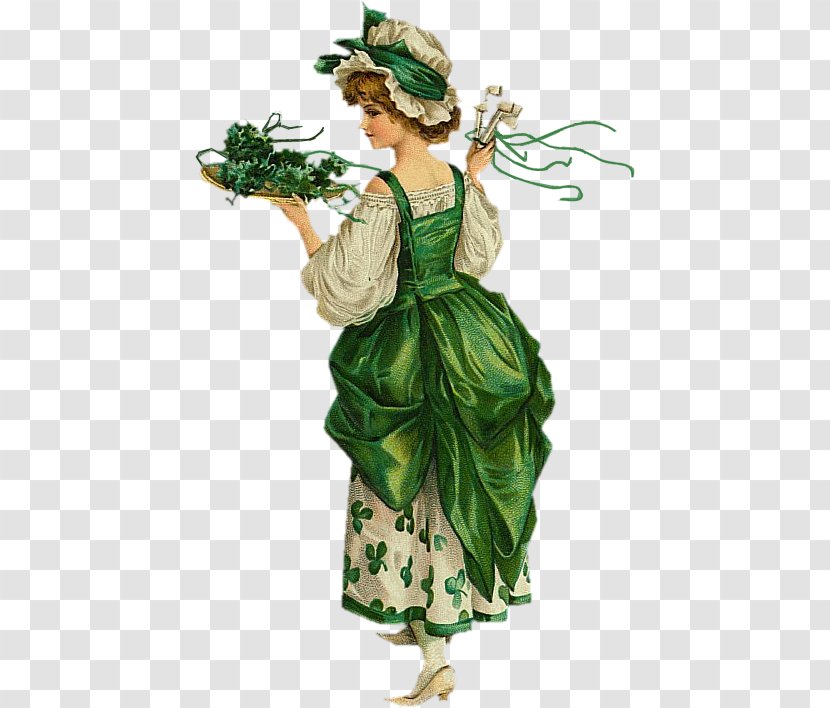 Victorian Era Ireland Shamrock Saint Patrick's Day - Watercolor - Woman Transparent PNG