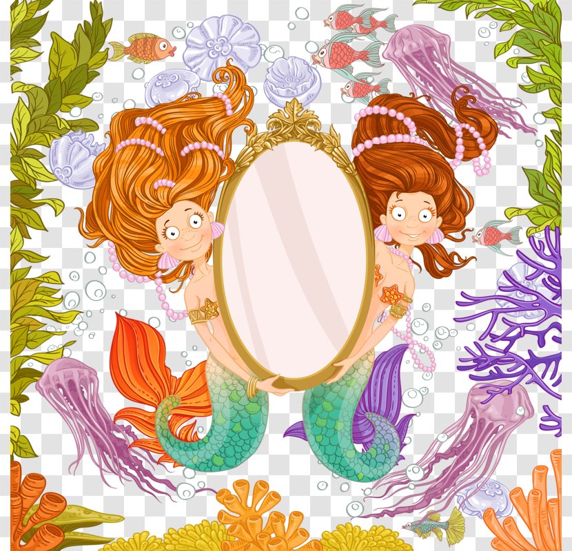 Mermaid Cartoon Photography Illustration - Angel - Holding A Mirror Transparent PNG