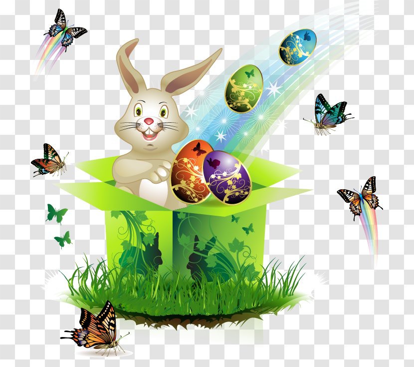 Butterfly Easter Egg Postcard - Bunny - Background Vector Material Transparent PNG