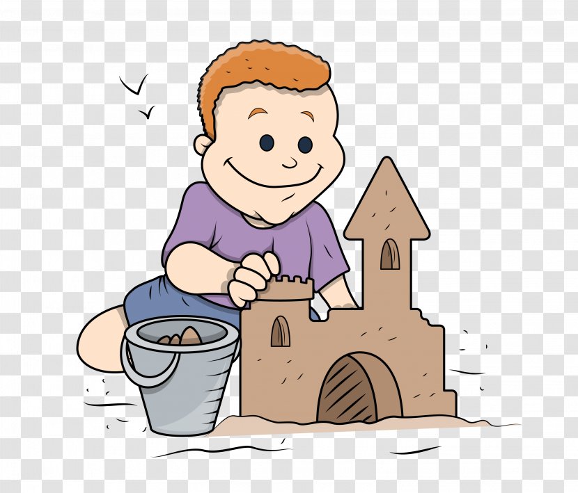Cartoon Sand Art And Play Photography Illustration - Animated - Happy Boy Doing Sandcastle Transparent PNG