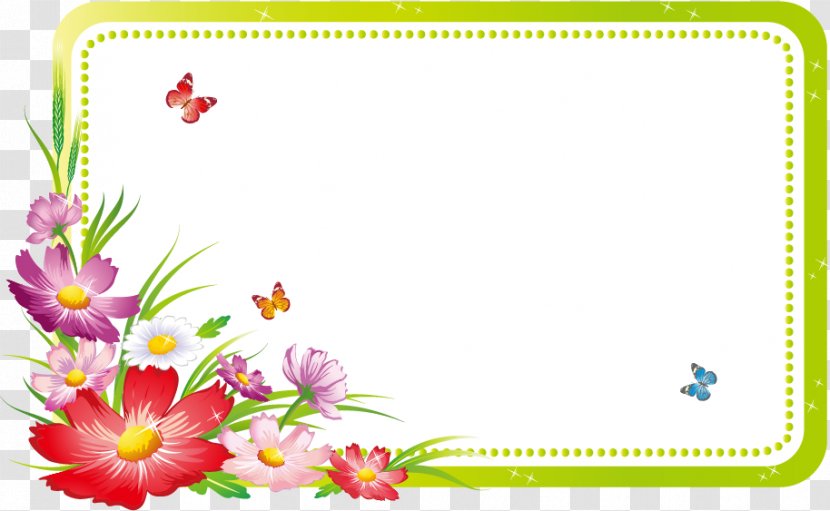Fresh Spring Flowers Border Butterfly - Flowering Plant - Paper Transparent PNG