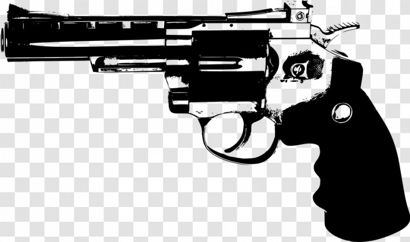 Pistol Handgun Firearm Revolver - Black And White Transparent PNG