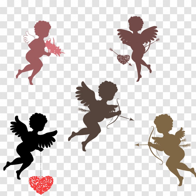 Psyche Revived By Cupids Kiss Silhouette Illustration - Illustrator - Romantic Angel Vector Transparent PNG