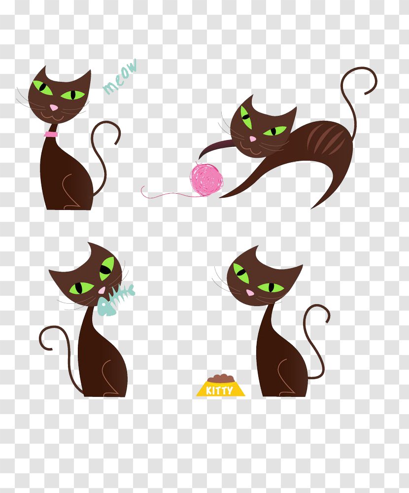 Black Cat Kitten Cartoon - Tail - Naughty Transparent PNG