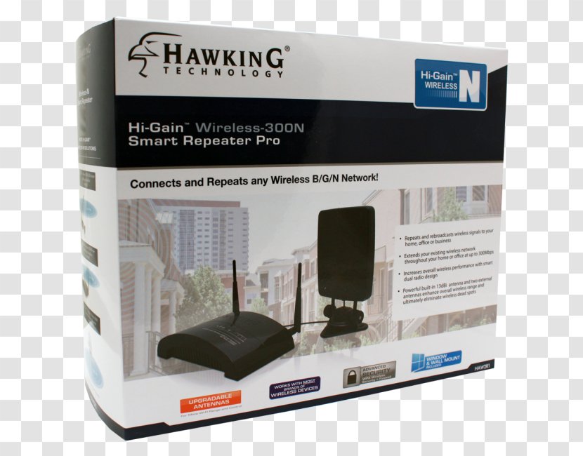 Hawking HAW2R1 Hi-Gain Wireless 300N Smart Repeater Pro Router HAW2DR Wi-Fi Technology Transparent PNG
