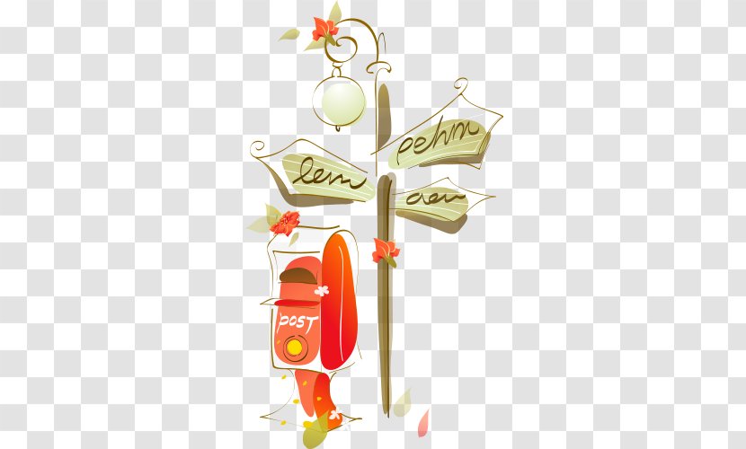 Fukei Cartoon Poster - Landscape Painting - Red Mailbox And Direction Logo Transparent PNG