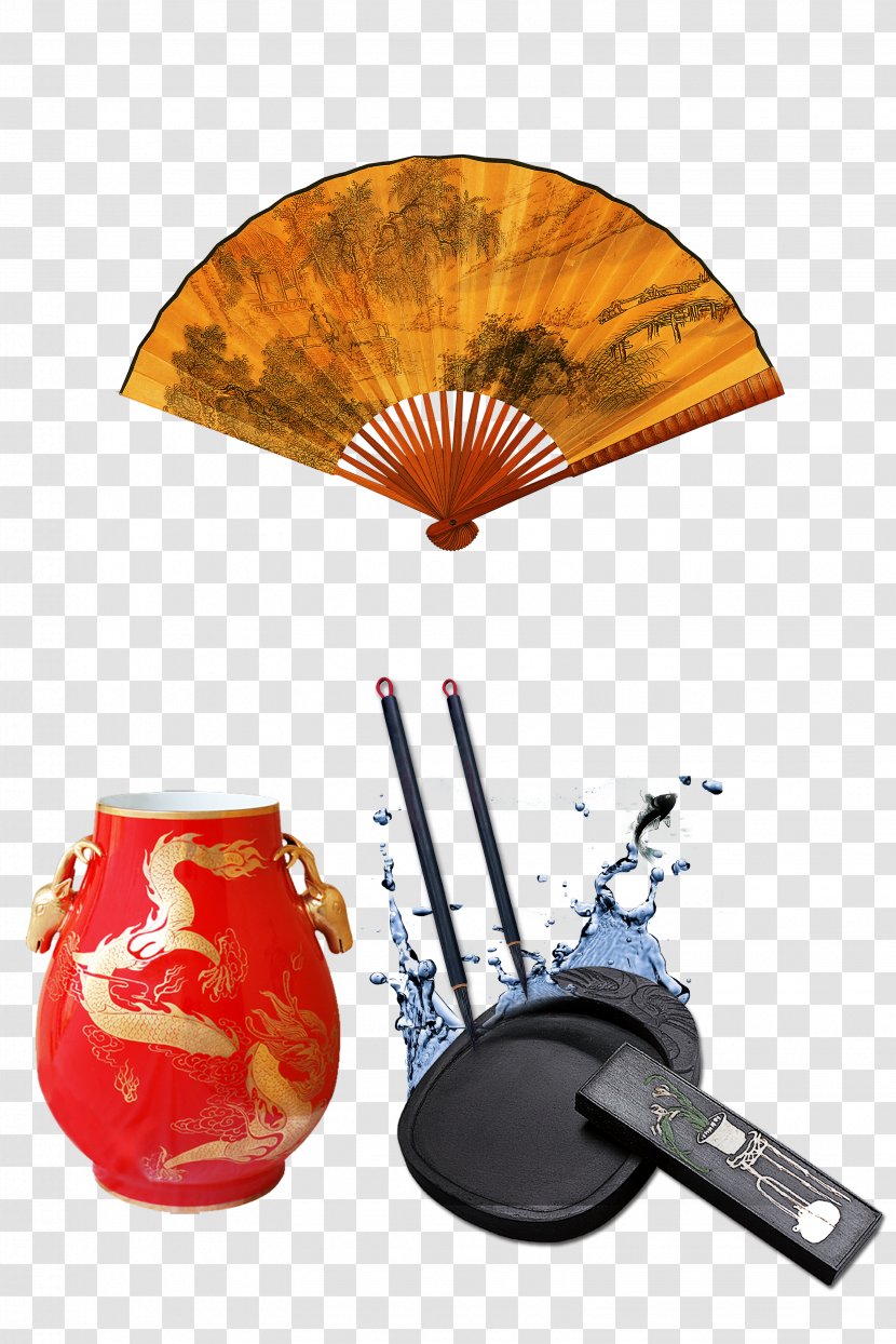 Paper Hand Fan Ink Wash Painting Shan Shui - Folding,Paper Fan,Porcelain,pen And Transparent PNG