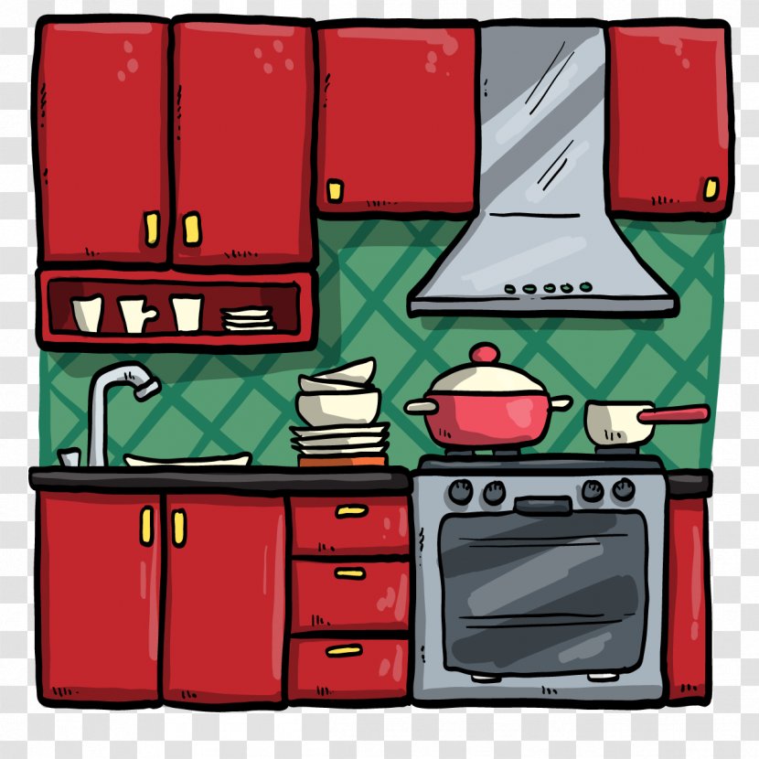 Kitchen Furniture Euclidean Vector Home Appliance Electricity - Red - Cupboard Transparent PNG