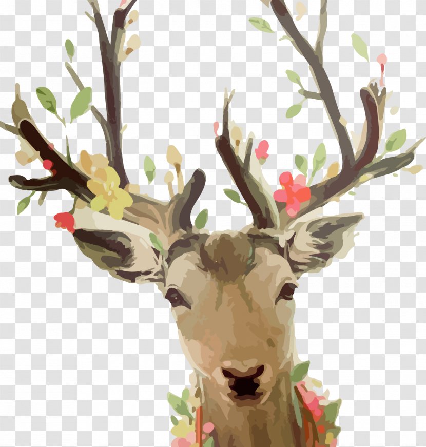 Reindeer Watercolor Painting Sika Deer - Cartoon Transparent PNG