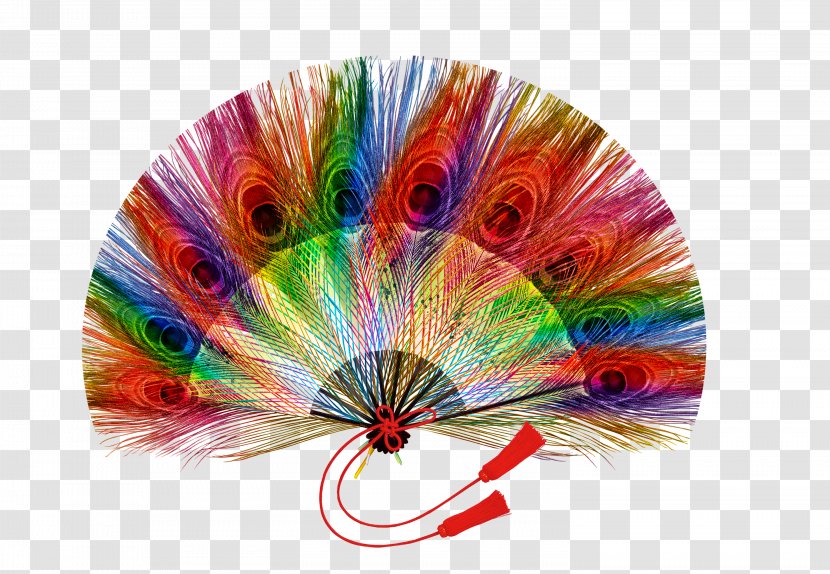 Peafowl Feather Hand Fan - Peacock Transparent PNG