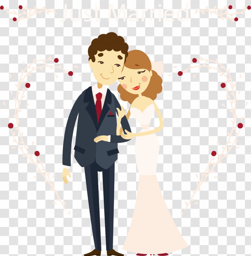 Echtpaar Marriage Cartoon - Heart - Vector Painted Bride And Groom Transparent PNG