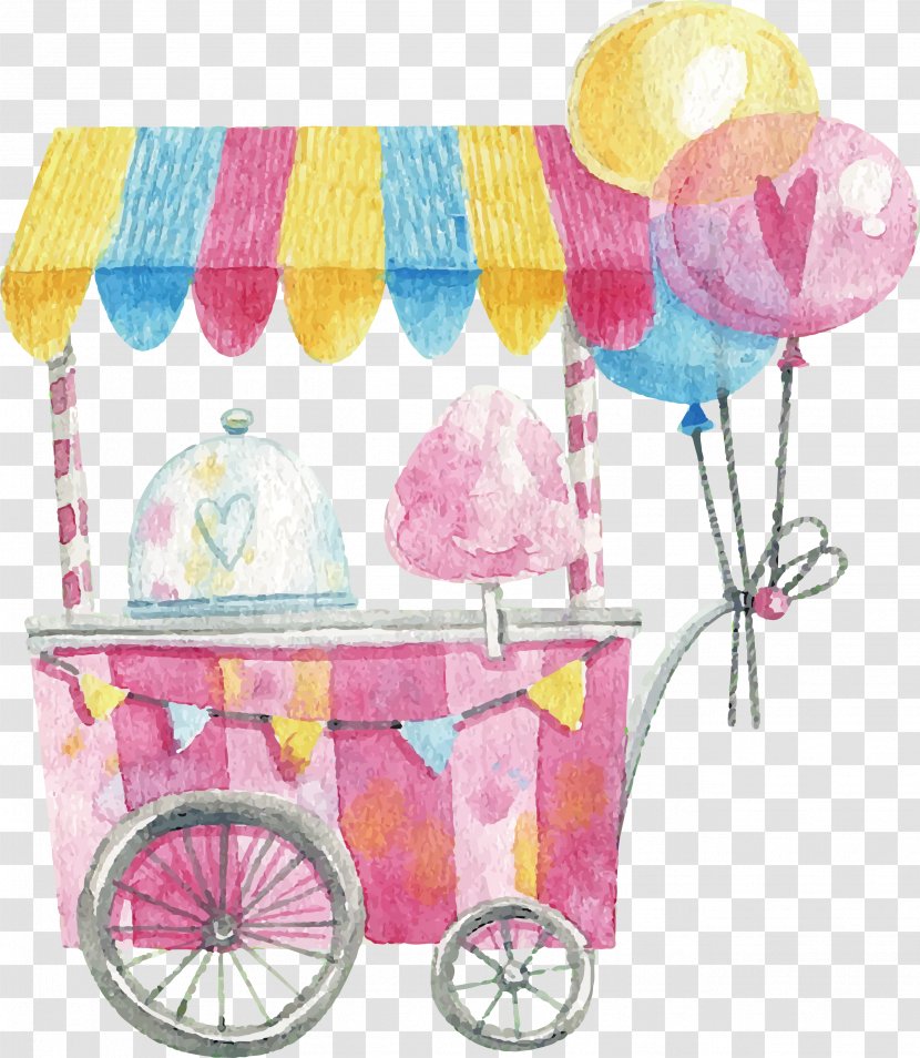 Cotton Candy Lollipop - Color - Watercolor Hand-painted Cart Transparent PNG